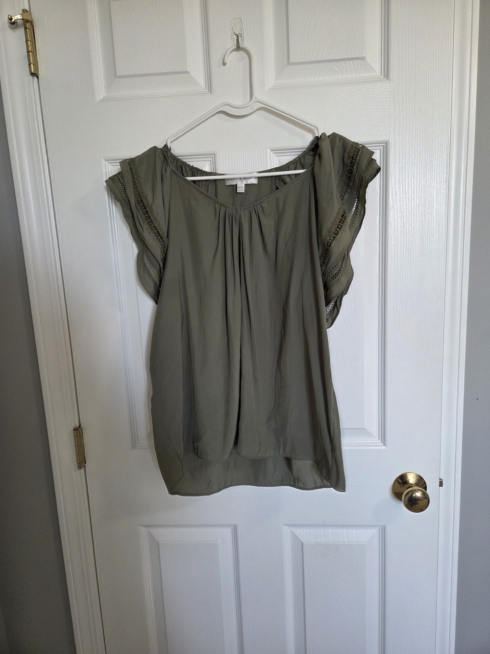 Olive Green Flutter Sleeve Women's Top